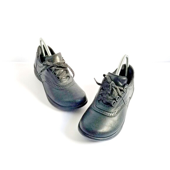 SAS Black Walk Easy Walking Shoes Sz 6 Leather Lace Up Sneakers Comfort - Picture 1 of 14